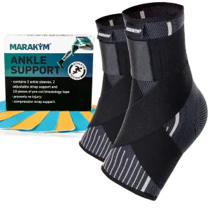 Ankle Support Compression Socks & Straps | Foot Wrap Support for Men & Women | Ankle Brace for Sprains, Achilles Tendonitis, Plantar Fasciitis, Injury Prevention, and Pain Relief - 1 Pair