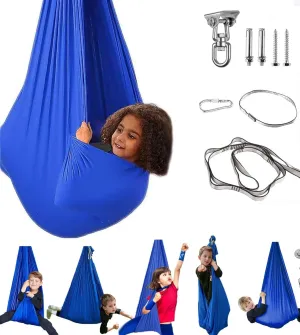 Aokitec Therapy Swing for Kids with Special Needs (Hardware Included) Snuggle Swing Cuddle Hammock Indoor Adjustable Aerial Yoga for Children with Autism, ADHD, Asperger, Sensory Integration(Blue)