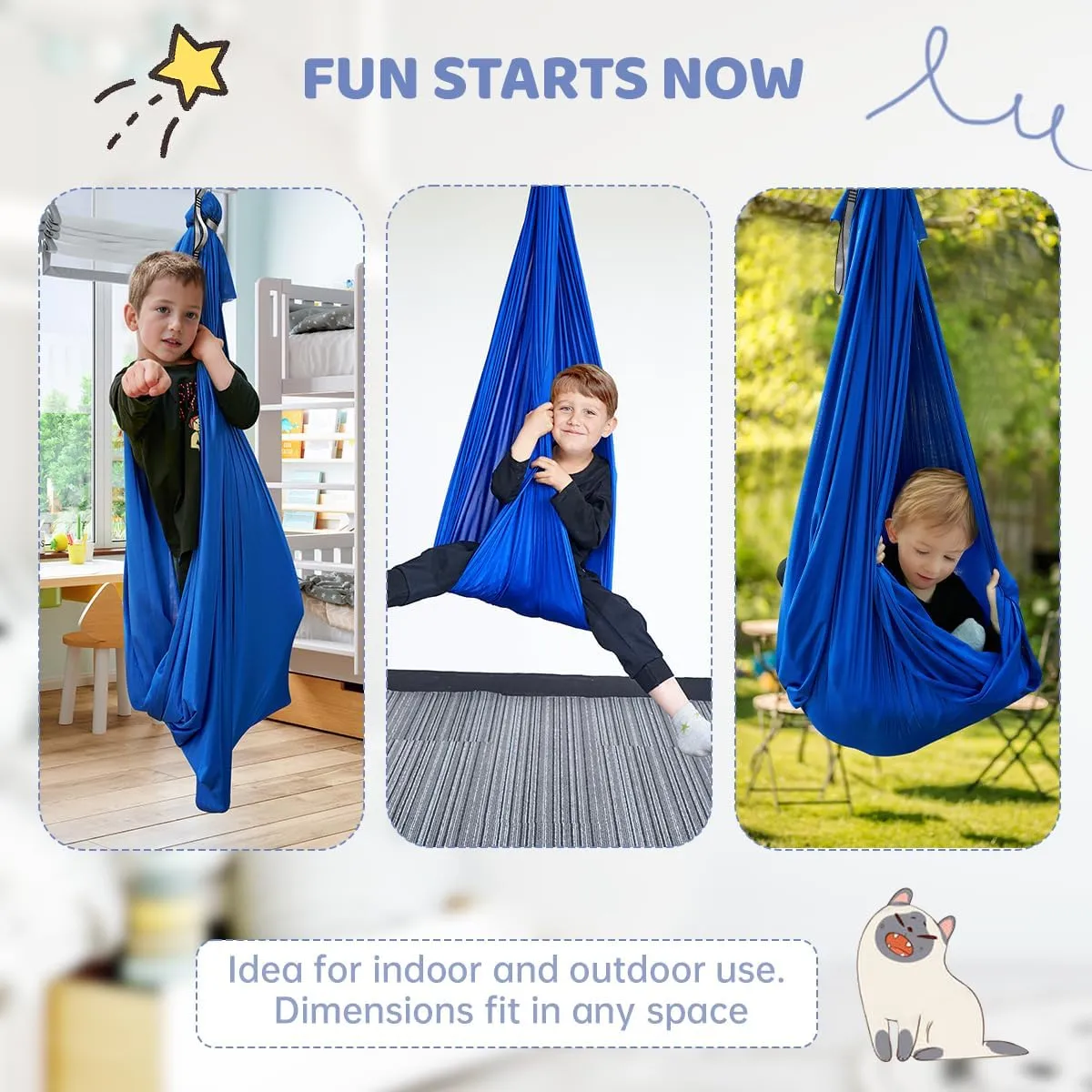 Aokitec Therapy Swing for Kids with Special Needs (Hardware Included) Snuggle Swing Cuddle Hammock Indoor Adjustable Aerial Yoga for Children with Autism, ADHD, Asperger, Sensory Integration(Blue)