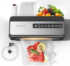AORAN Vacuum Sealer Machine, 80KPa Powerful Compact Food Vacuum Sealer with Bags Storage, 10 Bags & 1 Bag Roll, Dry & Moist Modes for Food Preservation, Sous Vide, Kitchen Storage Solution