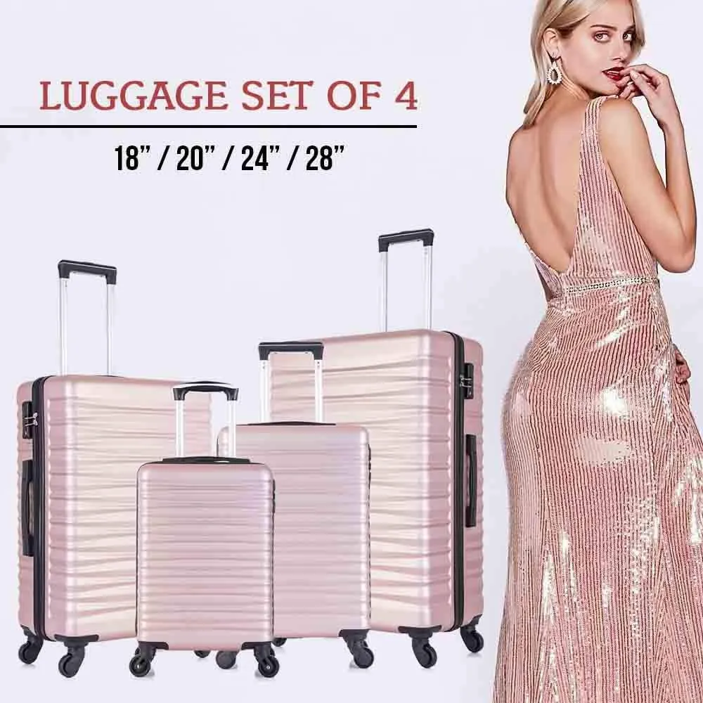 Apelila 4 Piece Hardshell Luggage Sets,Travel Suitcase,Carry On Luggage with Spinner Wheels Free Cover&Hanger Inside4PC (ROSE GOLD)