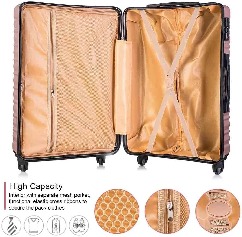 Apelila 4 Piece Hardshell Luggage Sets,Travel Suitcase,Carry On Luggage with Spinner Wheels Free Cover&Hanger Inside4PC (ROSE GOLD)