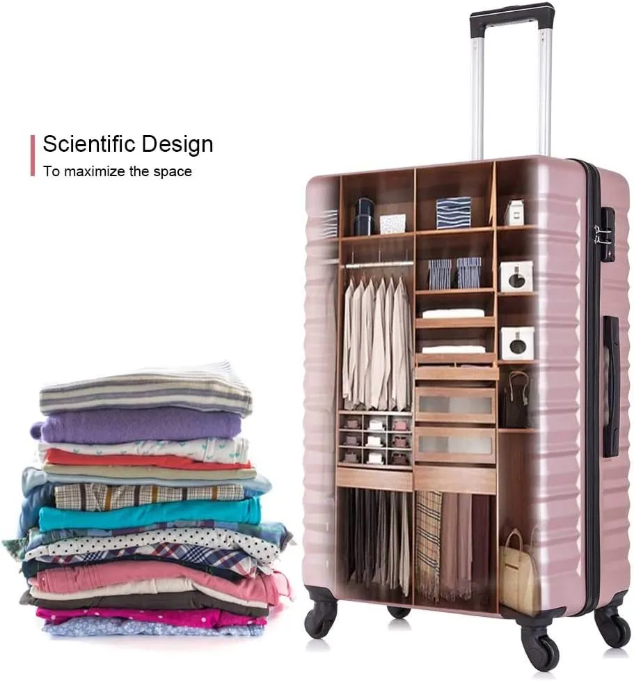 Apelila 4 Piece Hardshell Luggage Sets,Travel Suitcase,Carry On Luggage with Spinner Wheels Free Cover&Hanger Inside4PC (ROSE GOLD)