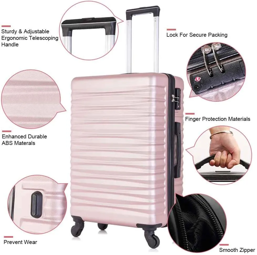 Apelila 4 Piece Hardshell Luggage Sets,Travel Suitcase,Carry On Luggage with Spinner Wheels Free Cover&Hanger Inside4PC (ROSE GOLD)