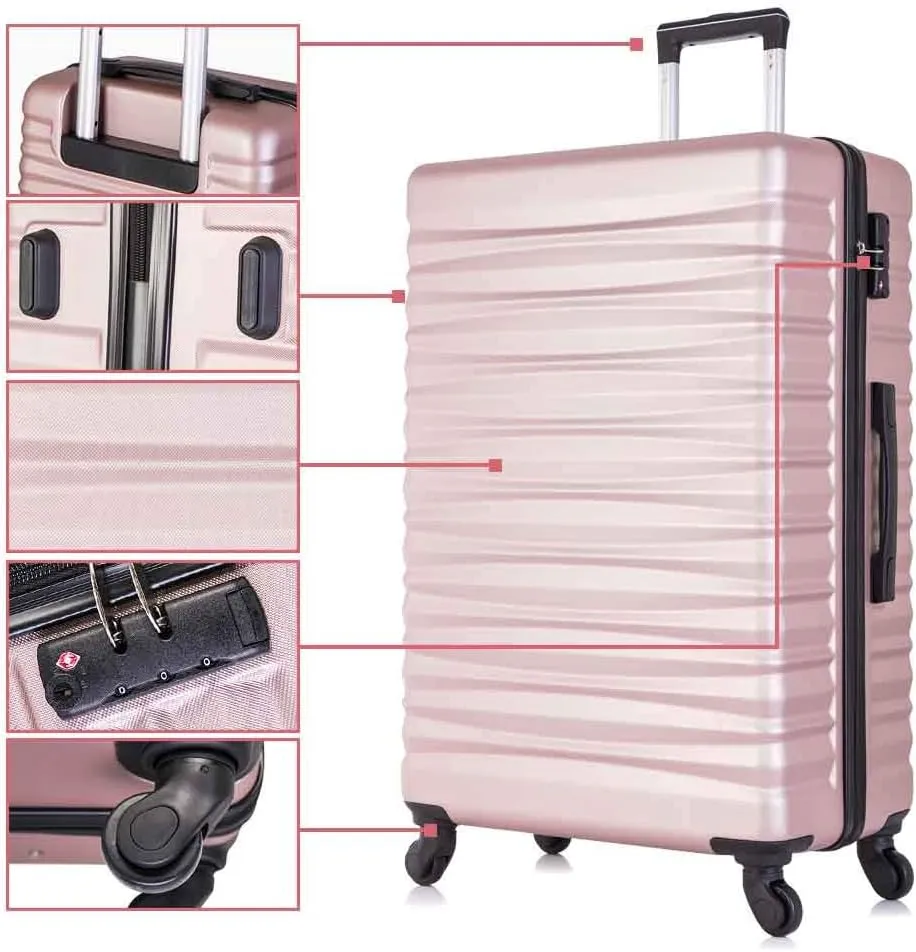 Apelila 4 Piece Hardshell Luggage Sets,Travel Suitcase,Carry On Luggage with Spinner Wheels Free Cover&Hanger Inside4PC (ROSE GOLD)