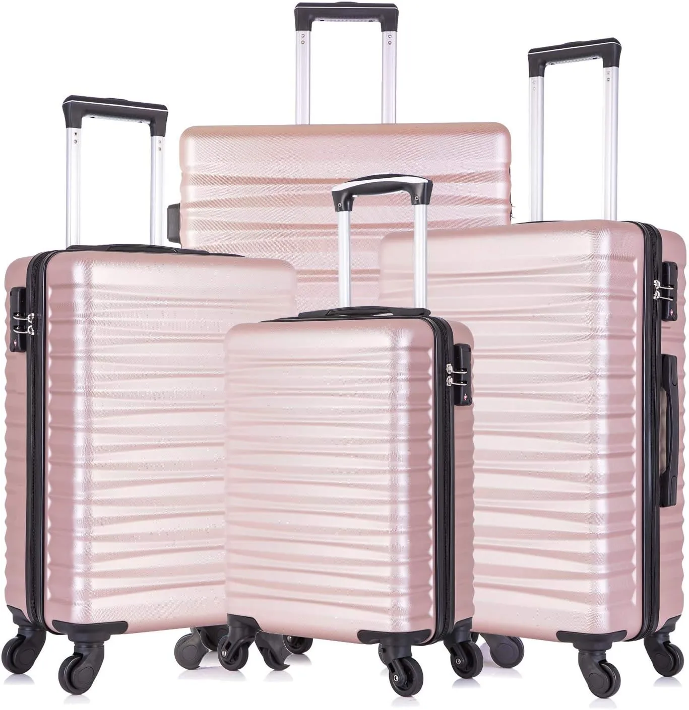 Apelila 4 Piece Hardshell Luggage Sets,Travel Suitcase,Carry On Luggage with Spinner Wheels Free Cover&Hanger Inside4PC (ROSE GOLD)