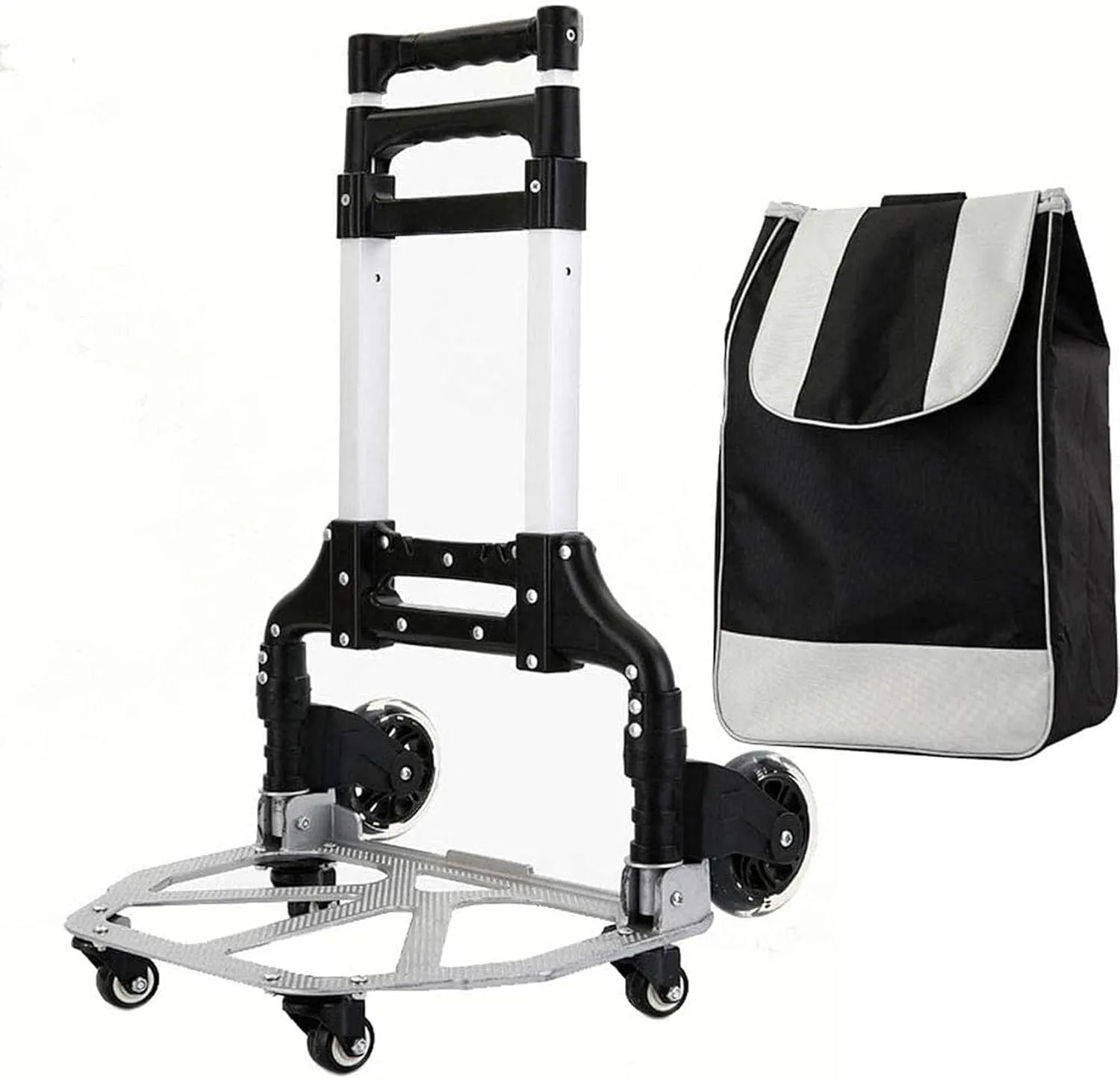 Aviation Aluminum Alloy Three-Wheeled Folding Shopping Cart Seat, Lightweight Stair Climbing Cart, Detachable Waterproof Ox Cloth Bag,B