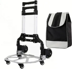 Aviation Aluminum Alloy Three-Wheeled Folding Shopping Cart Seat, Lightweight Stair Climbing Cart, Detachable Waterproof Ox Cloth Bag,B