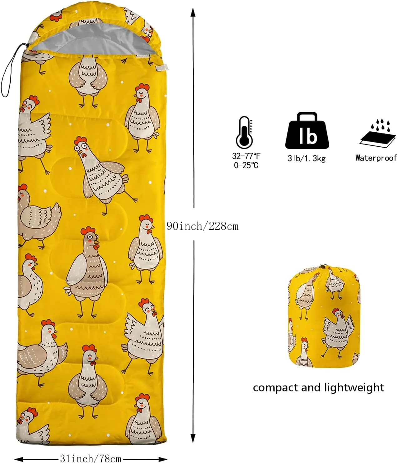 Axolotl Sleeping Bag for Kids Boys Adults,Cartoon Duck Sleeping Bag,Yellow Sleeping Bag,3 Season Warm and Cool Weather Camping Bag for Picnic Camping Outdoor Travelling Hunting Backpacking Hiking Bag