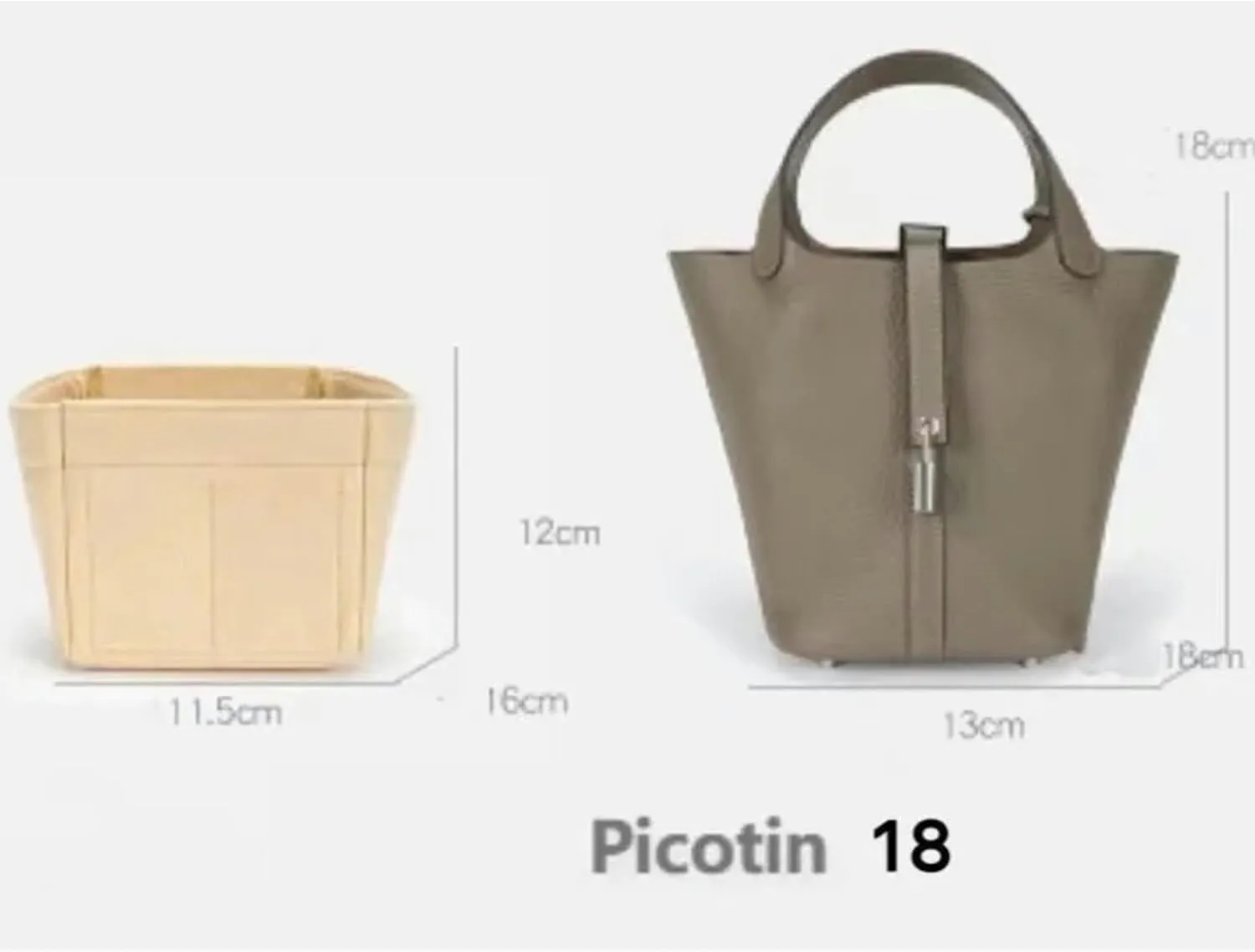 Bag Organizer for Hermes Picotin PM 18 (13L x 18H x 18D cm)|Handmade Custom Bag Insert|2mm Felt Bag Liner|Women Handbag Shaper (Blue, Style B: Zipper Cap)