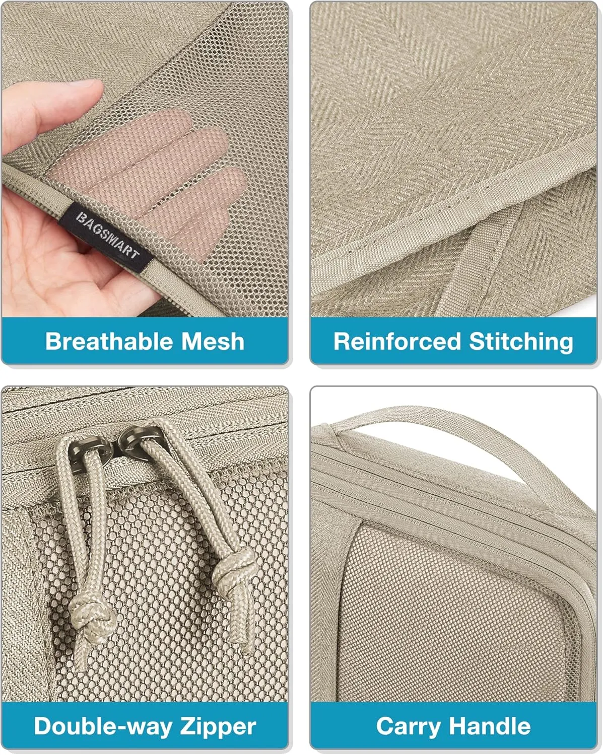 BAGSMART Compression Packing Cubes for Travel, 6 Set Packing Cubes for Carry on Suitcases, Compression Travel Cubes & Suitcase Organizer for Packing with Shoe Bag Khaki