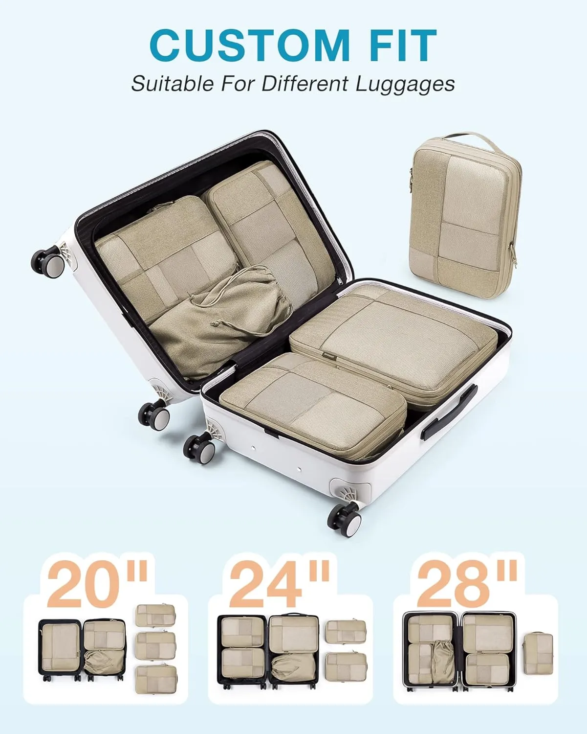 BAGSMART Compression Packing Cubes for Travel, 6 Set Packing Cubes for Carry on Suitcases, Compression Travel Cubes & Suitcase Organizer for Packing with Shoe Bag Khaki
