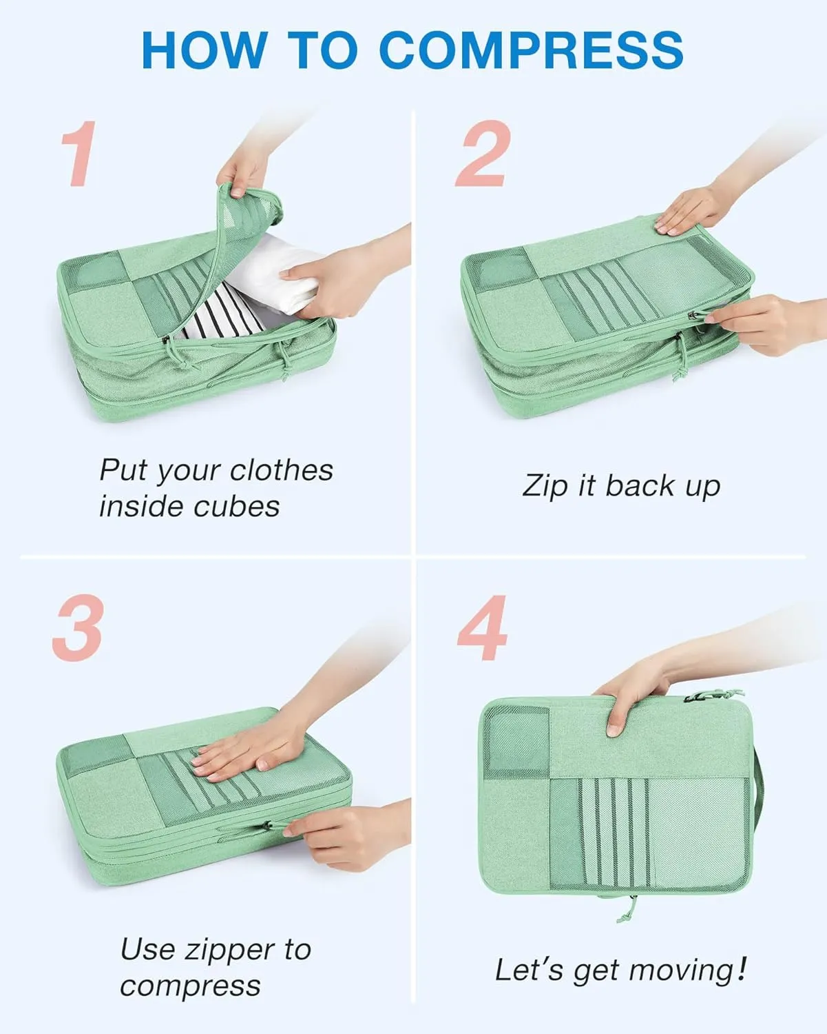 BAGSMART Compression Packing Cubes for Travel, 6 Set Packing Cubes for Carry on Suitcases, Compression Travel Cubes & Suitcase Organizer for Packing with Shoe Bag