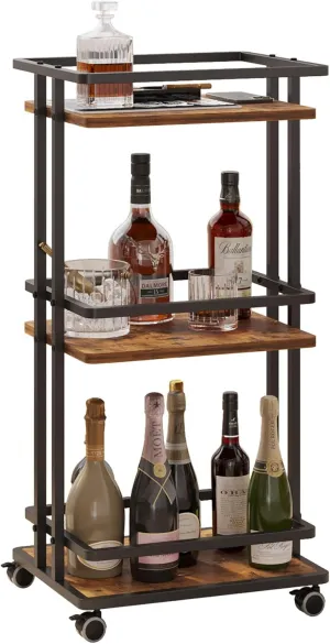 Bar Carts for The Home with Wheels, 3 Tier Beverage Bar Cart with Storage Shelves, Coffee Bar Cabinet for Your Home Entertainment