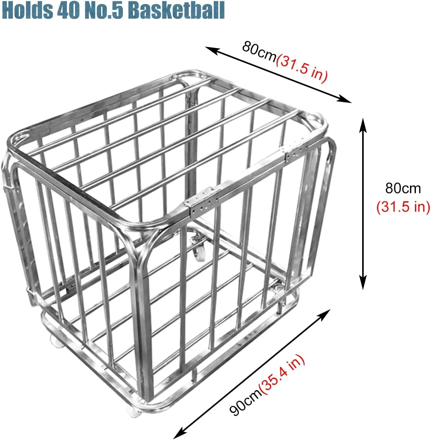 Basketball Cage on Wheels, Heavy Duty Stainless Steel Soccer Equipment Cart with Lockable Hinge Cover, Basketball Organizer for Indoor Outdoor