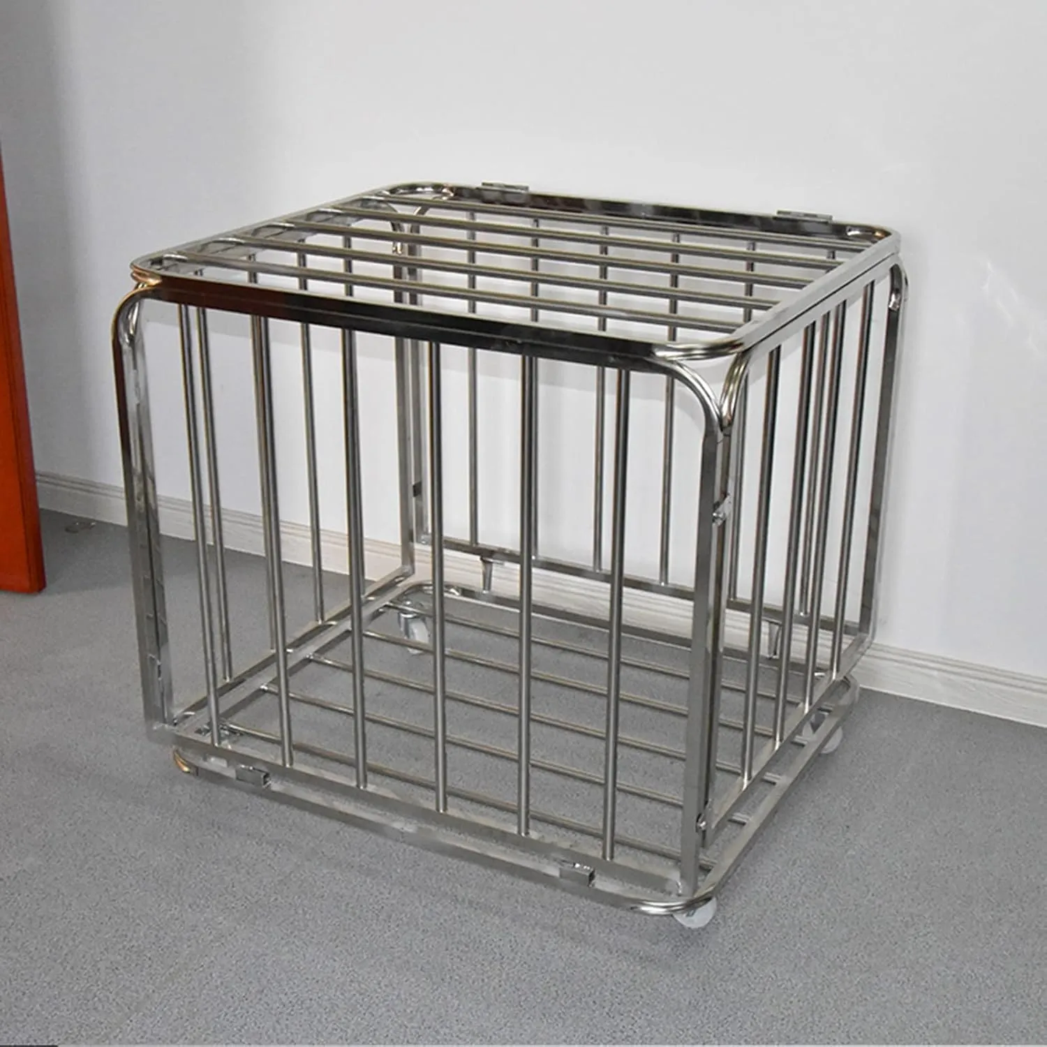 Basketball Cage on Wheels, Heavy Duty Stainless Steel Soccer Equipment Cart with Lockable Hinge Cover, Basketball Organizer for Indoor Outdoor