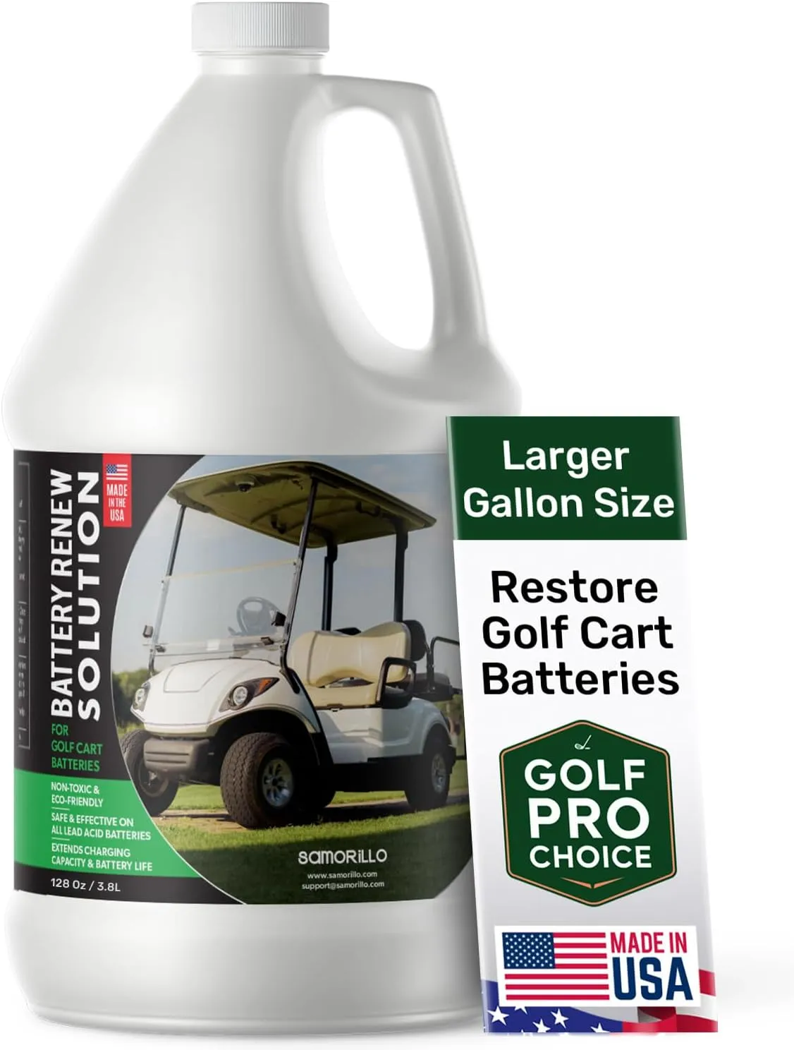 Battery Renew Solution For Golf Cart Batteries - 1 gal - Refurbish, Repair & Restore Any 6 Volt, 8 Volt or 12 Volt Lead Acid Battery - Made in USA - Non-Toxic Refill Solution