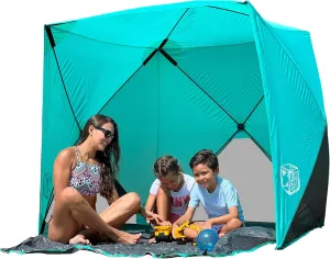 Beach Cube Pop Up Beach Tent Portable Shade Sun Shelter UPF50  UV Protection for 4 Person Expandable Floor for Beach Fishing Hiking Camping – Aqua Color