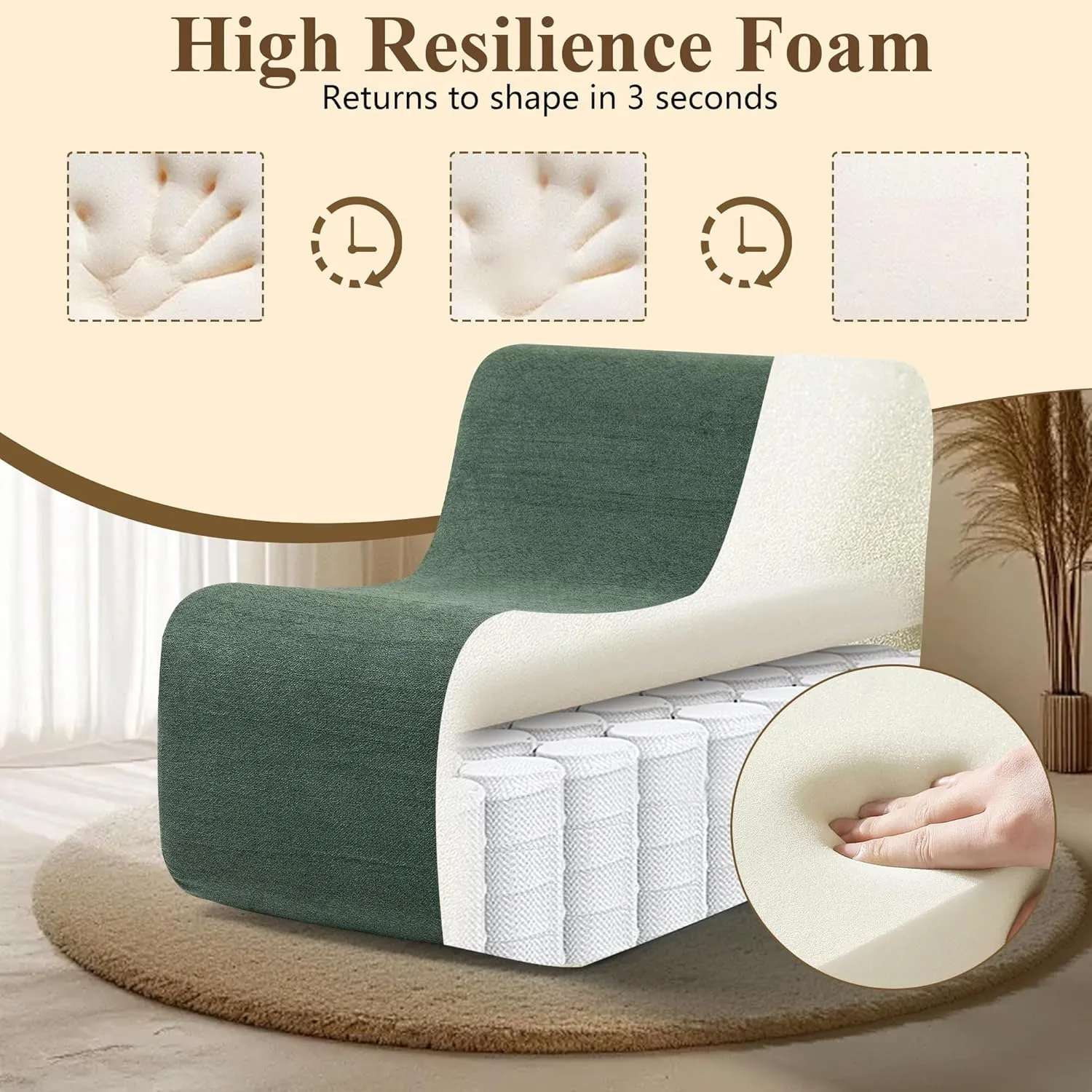 Bean Bag Chair for Adults, Comfy Reading Chair with Spring-Supported for Living Room, Bedroom, Modern Lazy Floor Sofa Chair, Green