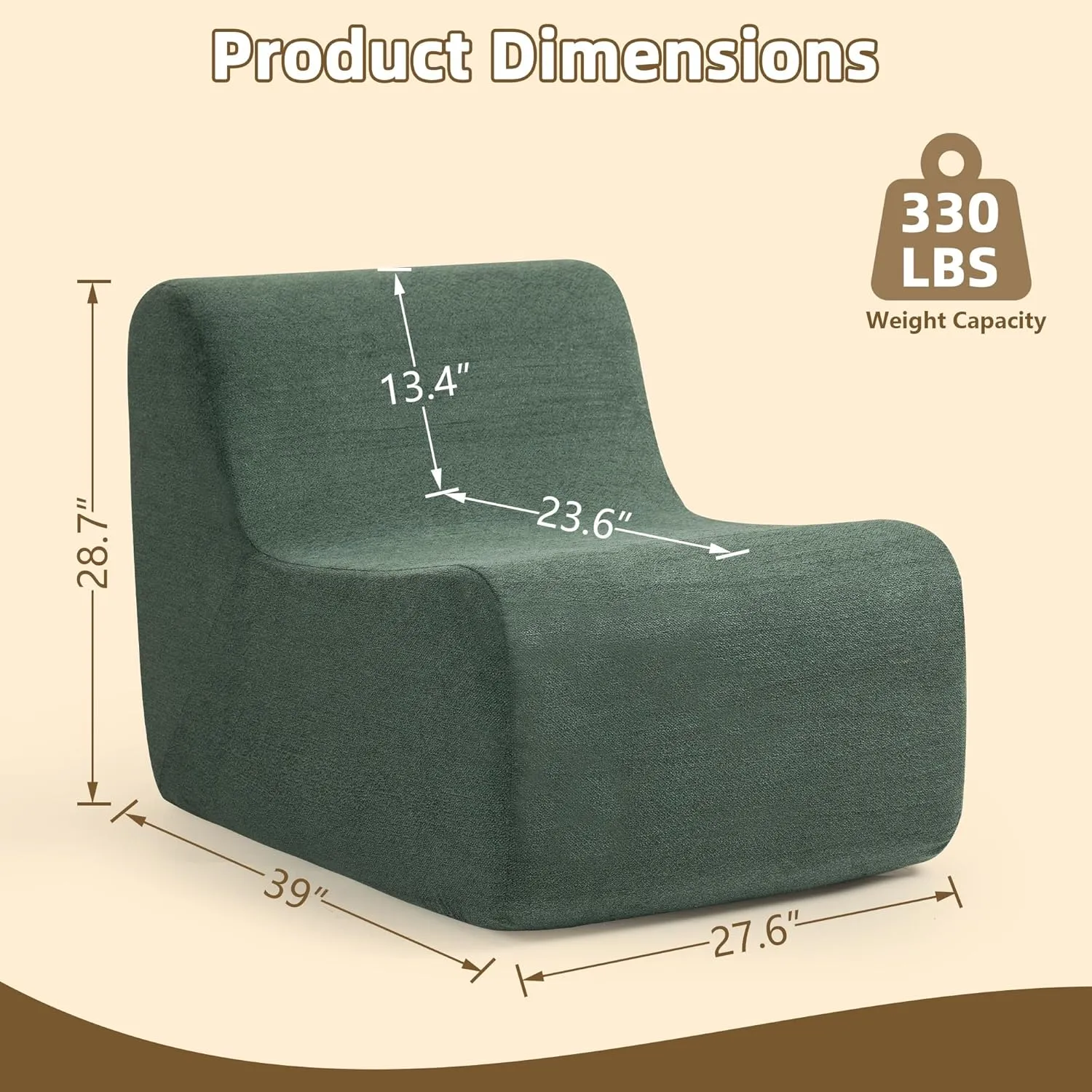 Bean Bag Chair for Adults, Comfy Reading Chair with Spring-Supported for Living Room, Bedroom, Modern Lazy Floor Sofa Chair, Green