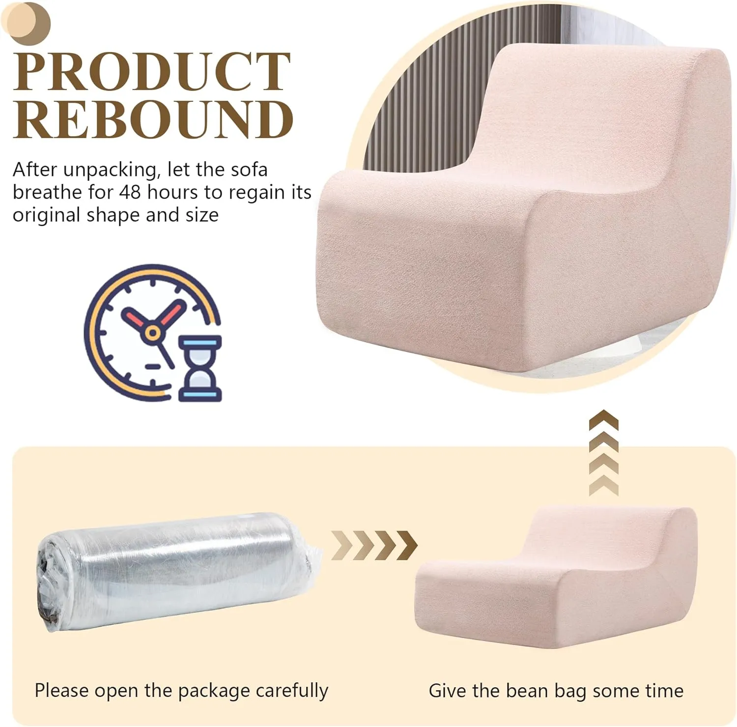 Bean Bag Chair for Adults, Comfy Reading Chair with Spring-Supported for Living Room, Bedroom, Modern Lazy Floor Sofa Chair, Pink
