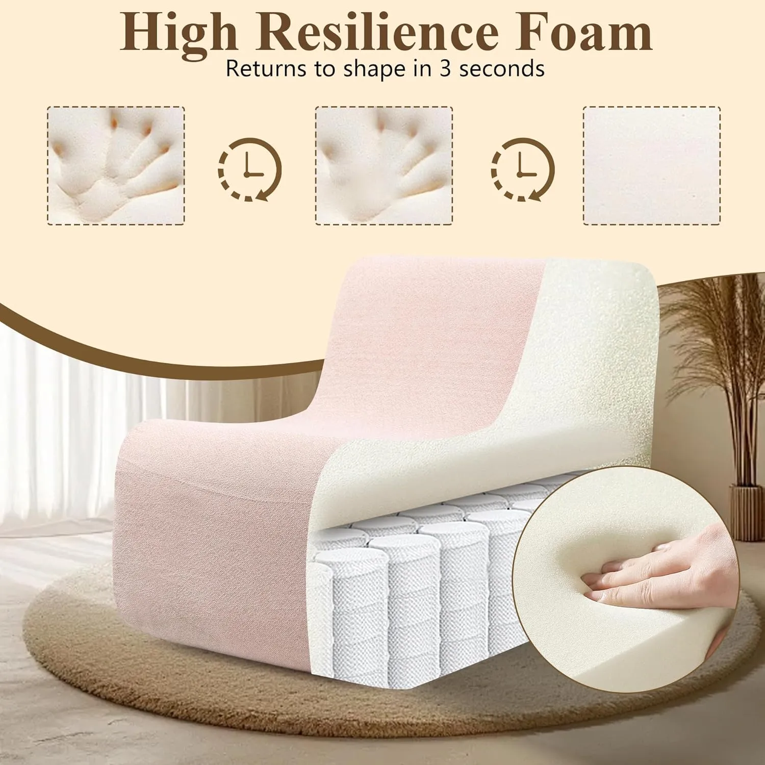 Bean Bag Chair for Adults, Comfy Reading Chair with Spring-Supported for Living Room, Bedroom, Modern Lazy Floor Sofa Chair, Pink