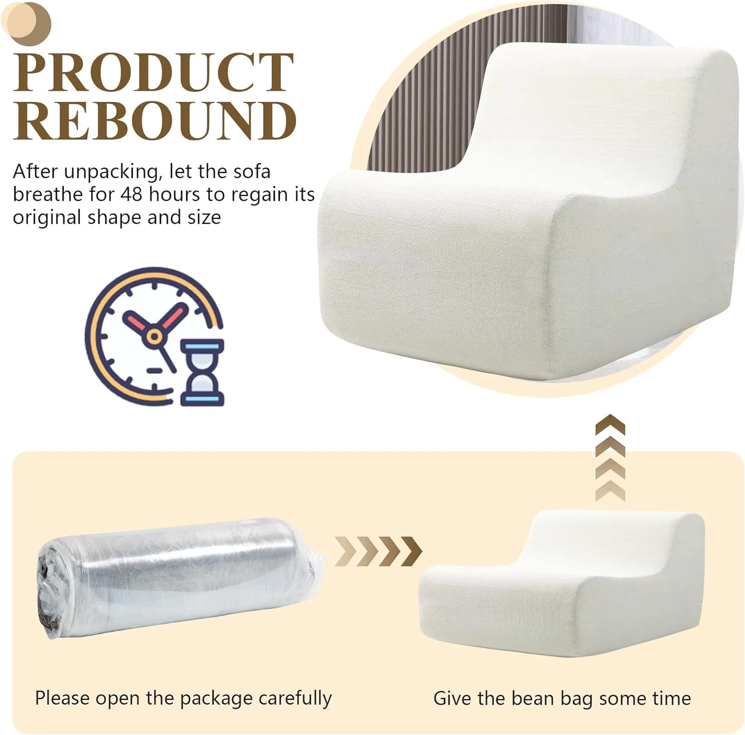 Bean Bag Chair for Adults, Comfy Reading Chair with Spring-Supported for Living Room, Bedroom, Modern Lazy Floor Sofa Chair, White