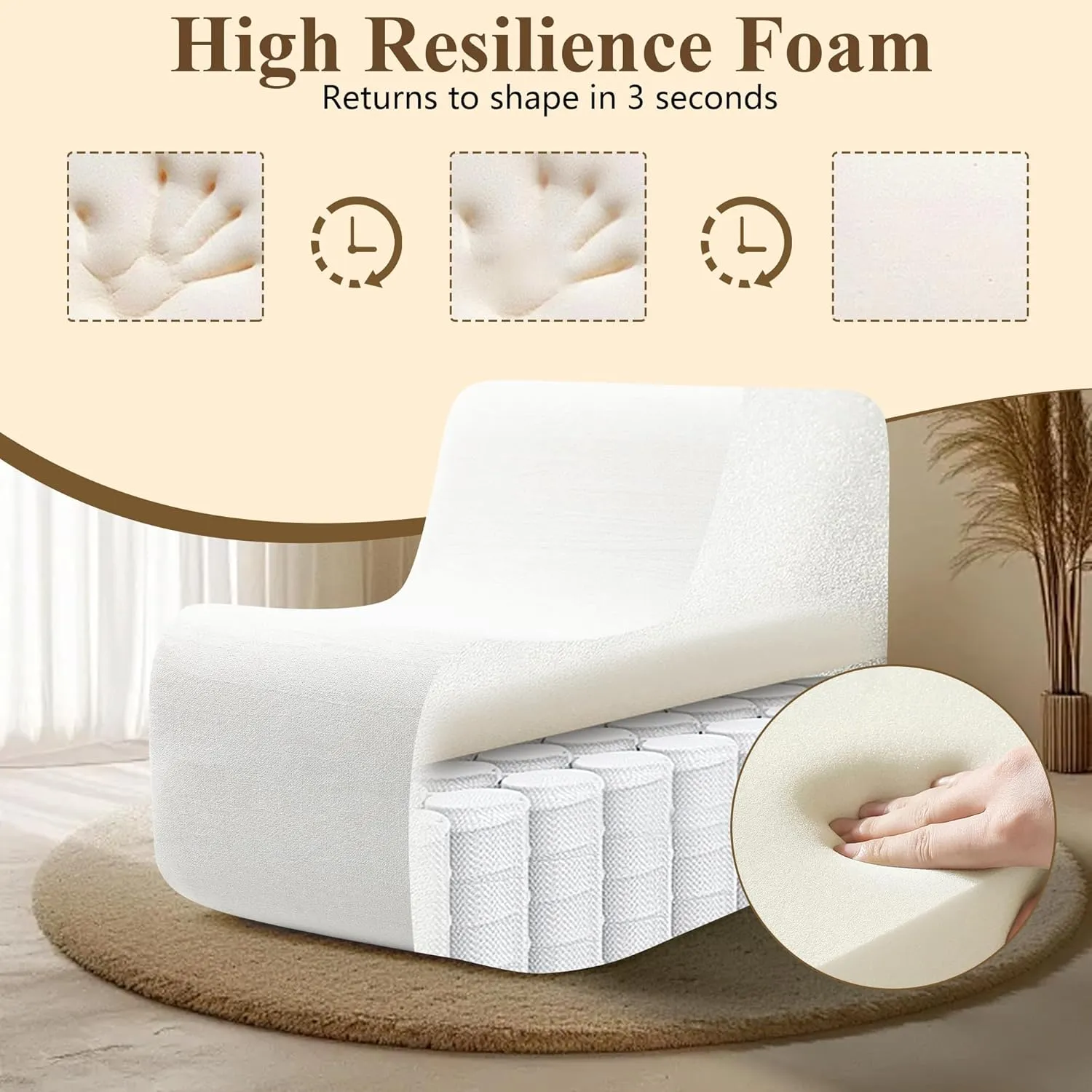 Bean Bag Chair for Adults, Comfy Reading Chair with Spring-Supported for Living Room, Bedroom, Modern Lazy Floor Sofa Chair, White