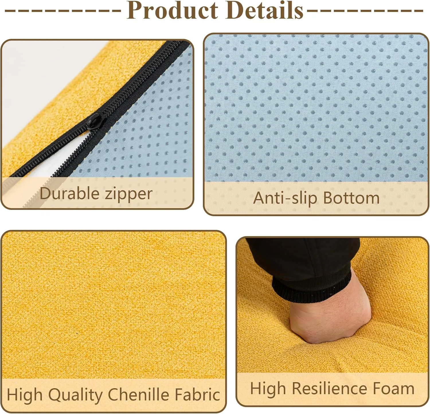 Bean Bag Chair for Adults, Comfy Reading Chair with Spring-Supported for Living Room, Bedroom, Modern Lazy Floor Sofa Chair, Yellow