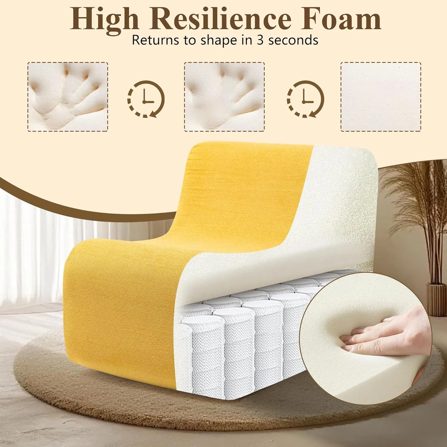 Bean Bag Chair for Adults, Comfy Reading Chair with Spring-Supported for Living Room, Bedroom, Modern Lazy Floor Sofa Chair, Yellow