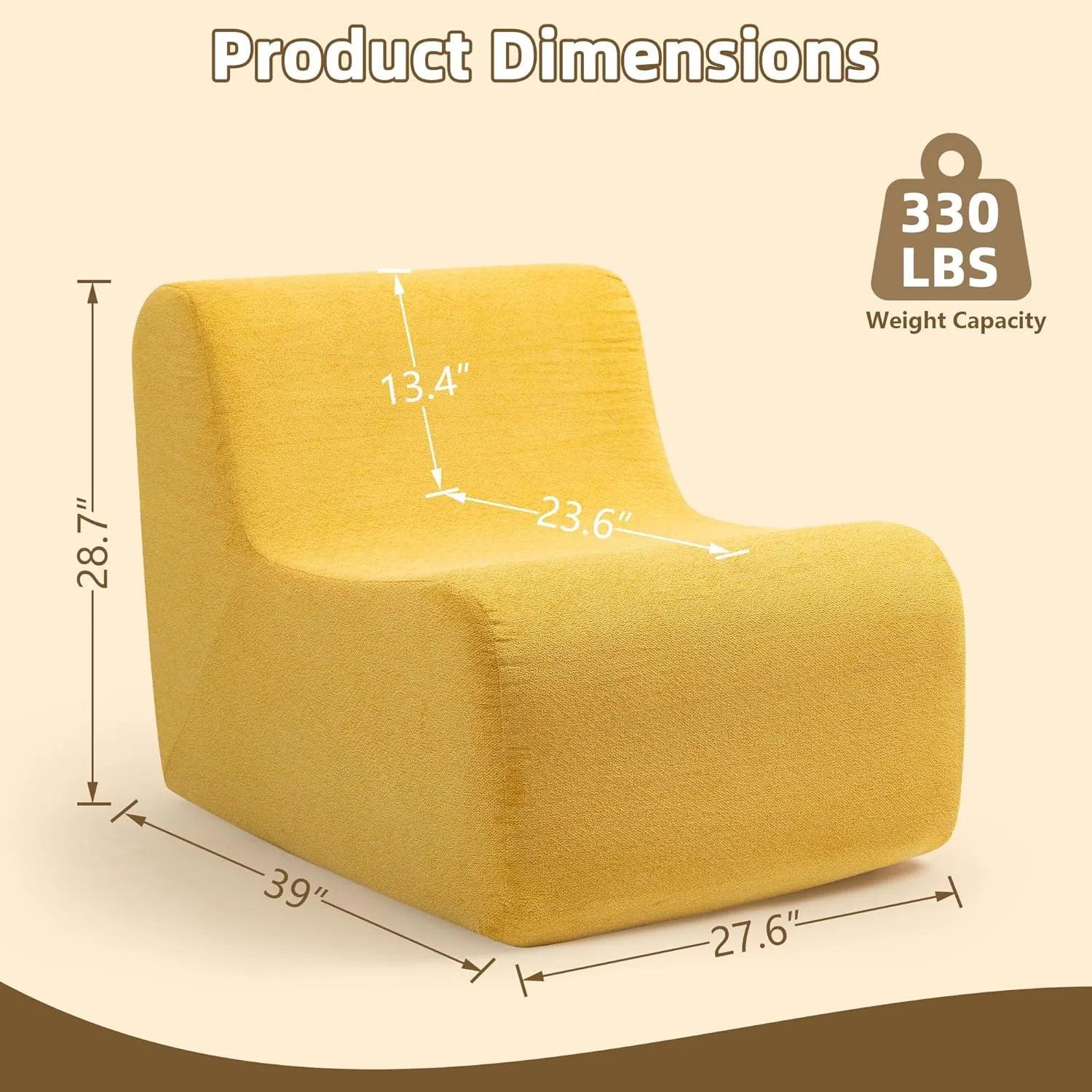 Bean Bag Chair for Adults, Comfy Reading Chair with Spring-Supported for Living Room, Bedroom, Modern Lazy Floor Sofa Chair, Yellow