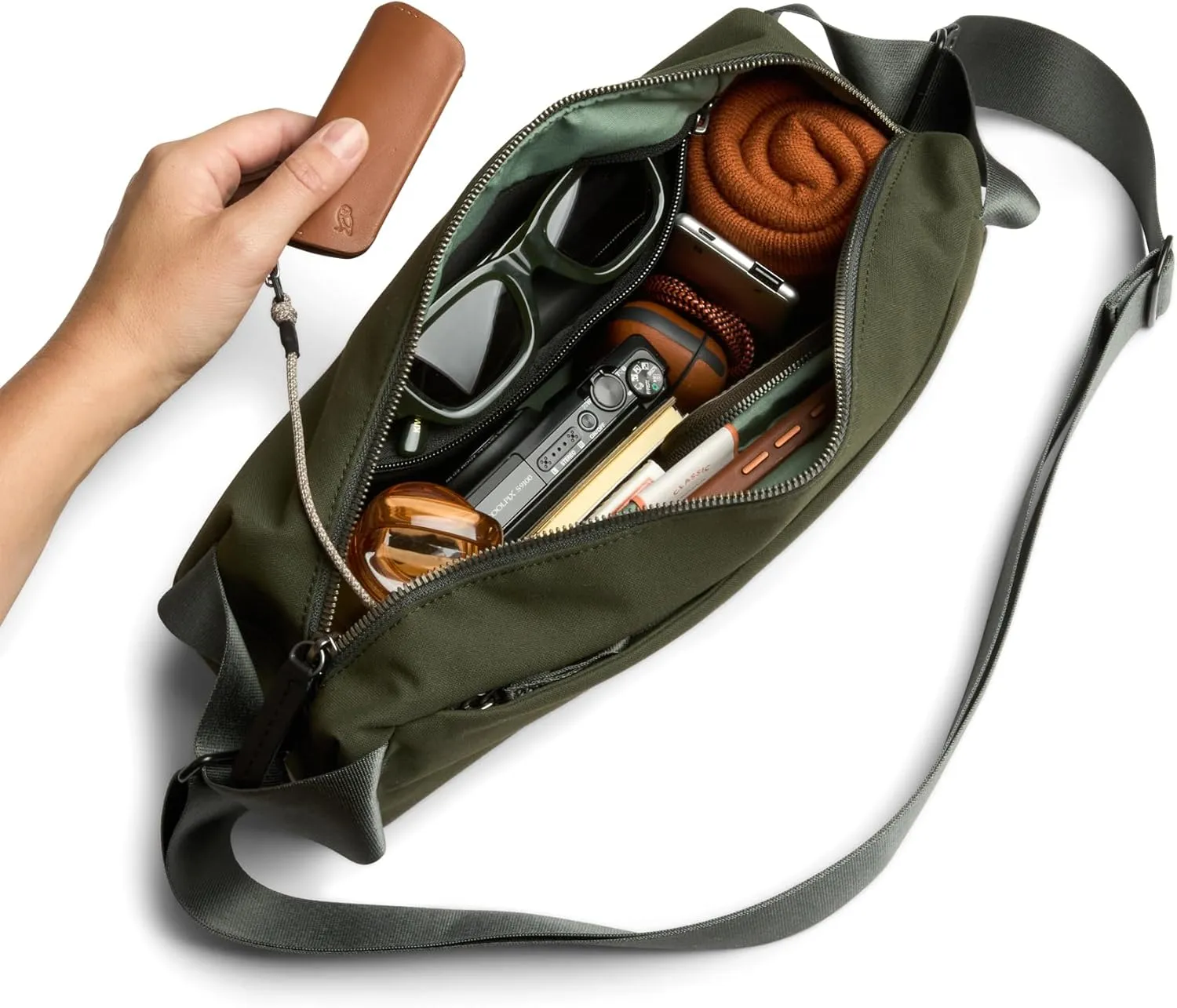 Bellroy Classic Sling (everyday 7 liter minimalist crossbody bag with internal organization, adjustable crossbody strap, and auto-compression system) - Olive