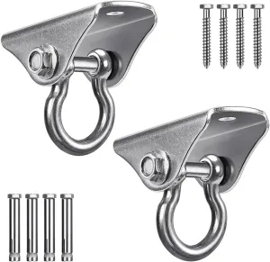 BeneLabel 2 Pack Stainless Steel 180 Swing Hooks, Heavy Duty 1000 LB Capacity, 4 Screws & 4 Expansion Bolts for Wooden & Concrete, Ceiling Mount for Hammock, Porch, Yoga, Punching Bag