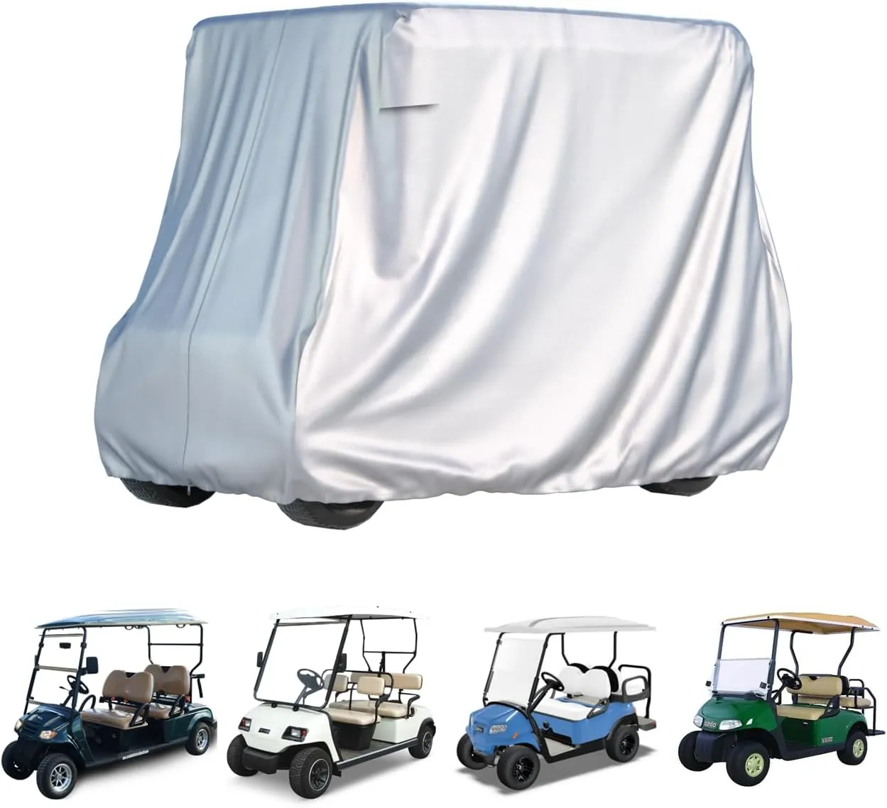 BENVOL 2/4 Passenger Golf Cart Cover for Yamaha EZGO Club Car, 420T Waterproof Polyester with Silver Coating,Waterproof,Dustproof,Windproof,Sunproof，All-Weather Protection (Silver-112 * 48 * 73 in)