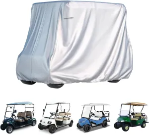 BENVOL 2/4 Passenger Golf Cart Cover for Yamaha EZGO Club Car, 420T Waterproof Polyester with Silver Coating,Waterproof,Dustproof,Windproof,Sunproof，All-Weather Protection (Silver-112 * 48 * 73 in)