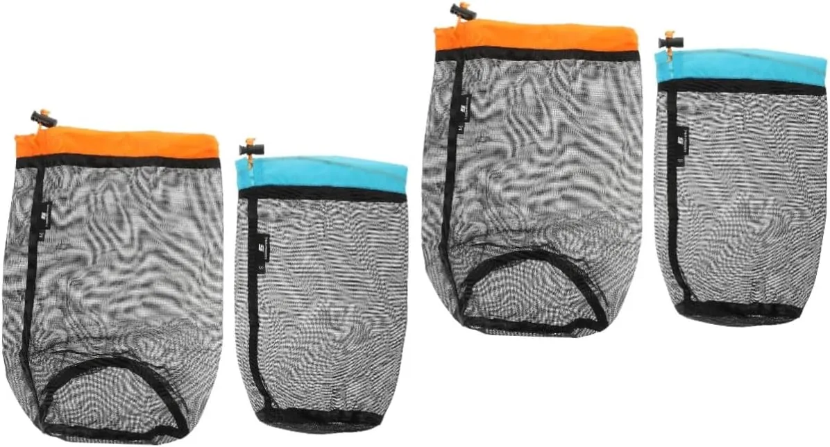 BESPORTBLE 2sets 2pcs Portable Mesh Drawstring Storage Bags Lightweight Travel Clothes Organizer for Camping Business and Fitness for Sundries and Sleeping Bags 2pcs*2