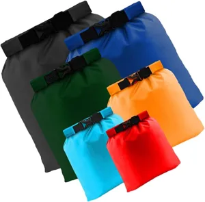 BESPORTBLE 6Pcs Roll Portable Dry Compression Pouch Adventure Storage Bags for Camping Boating Kayaking Tear Resistant Wet Dry Bags with Snap Buckle Closure