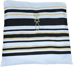 Bethlehem Gifts TM Authentic Messianic Jewish Christian Tallit Prayer Shawl from Israel (Black, Regular)