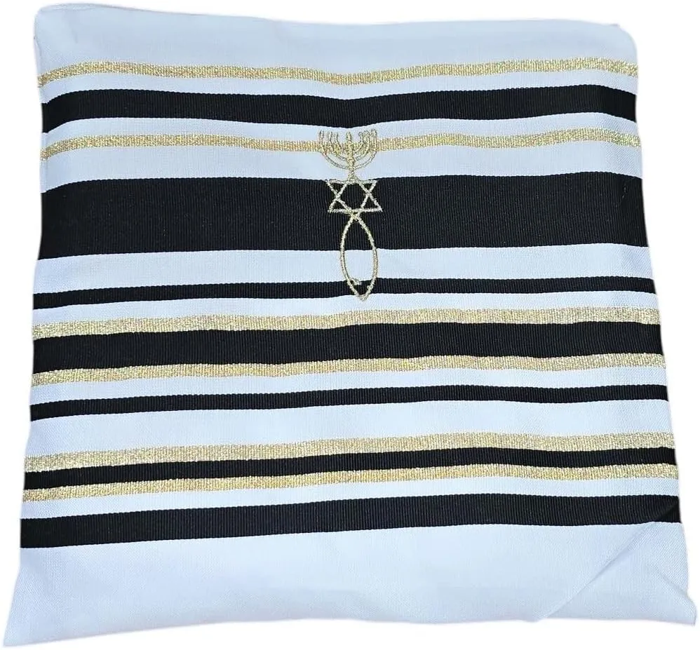 Bethlehem Gifts TM Authentic Messianic Jewish Christian Tallit Prayer Shawl from Israel (Black, Regular)