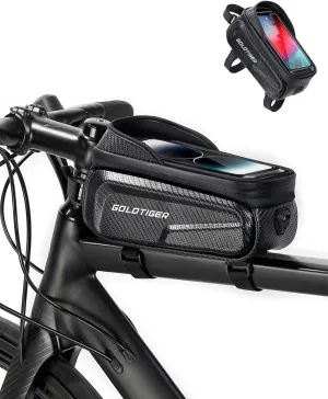 Bike Accessories EVA Hard Shell Bike Frame Bag - Waterproof Mountain Bike Front Top Tube Bag for Phones up to 6.8" with Rain Cover (Top Tube Bag)