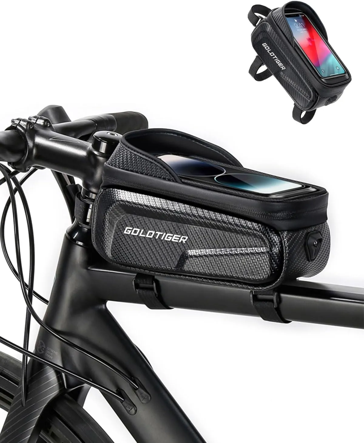 Bike Accessories EVA Hard Shell Bike Frame Bag - Waterproof Mountain Bike Front Top Tube Bag for Phones up to 6.8" with Rain Cover (Top Tube Bag)
