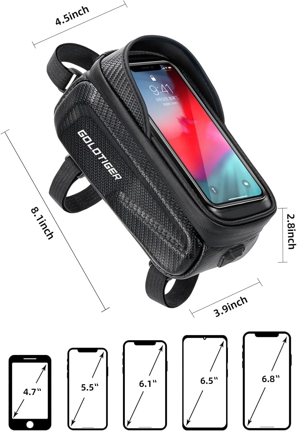 Bike Accessories EVA Hard Shell Bike Frame Bag - Waterproof Mountain Bike Front Top Tube Bag for Phones up to 6.8" with Rain Cover (Top Tube Bag)