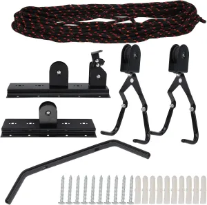 Bike Ceiling Hanger Lift Cargo Storage Wall Mount Hook Roof Hoist Pulley Rack Space Saving Garage Organizer Steel ABS Rubber Nylon Rope 1590g 40 60kg Load Capacity