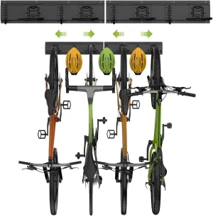Bike Storage Rack 32Inch for 4 Bikes   3 Helmets, Up to 300lbs, Heavy Duty Bike Hangers for Garage, Bike Hooks for Garage, Solid Steel Bicycle Storage, Bike Wall Mount, Black