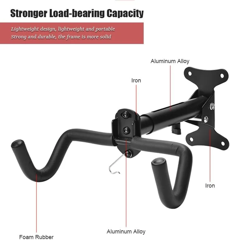 Bike Wall Mount for Specialized S-Works Roubaix, Adjustable Horizontal Bike Wall Hanger, Space Saving Indoor Bicycle Storage, Road, Mountain or Hybrid Bikes,A Standard (Load-Bearing 25KG)