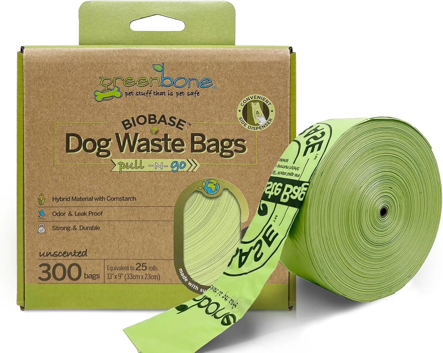 BioBase Unscented 300-Count Poop Bag Roll in Box Dispenser