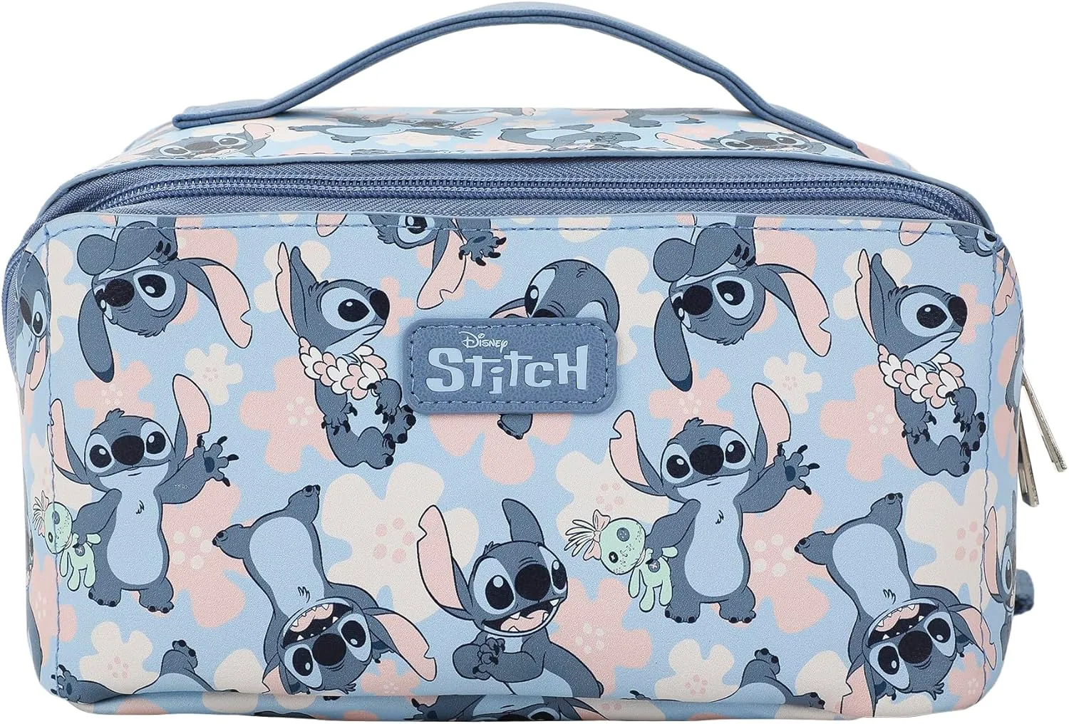 Bioworld Disney Stitch Poses All-Over Print 9" Blue Cosmetic Bag