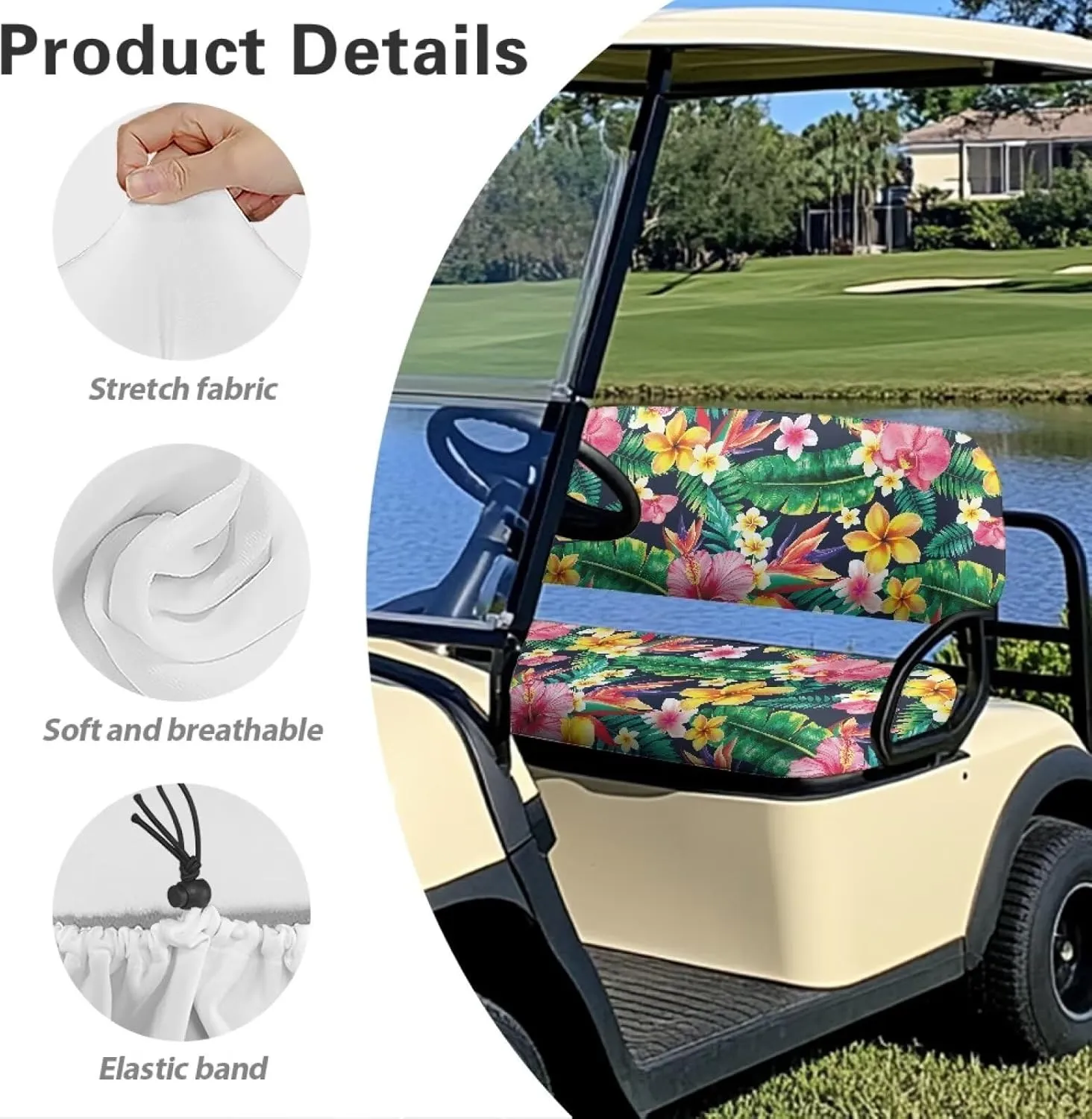 Biyejit Golf Cart Seat Covers, Golf Cart Backrest and Bench Seat Covers for Club Car Universal 2 Person Seats Cushion