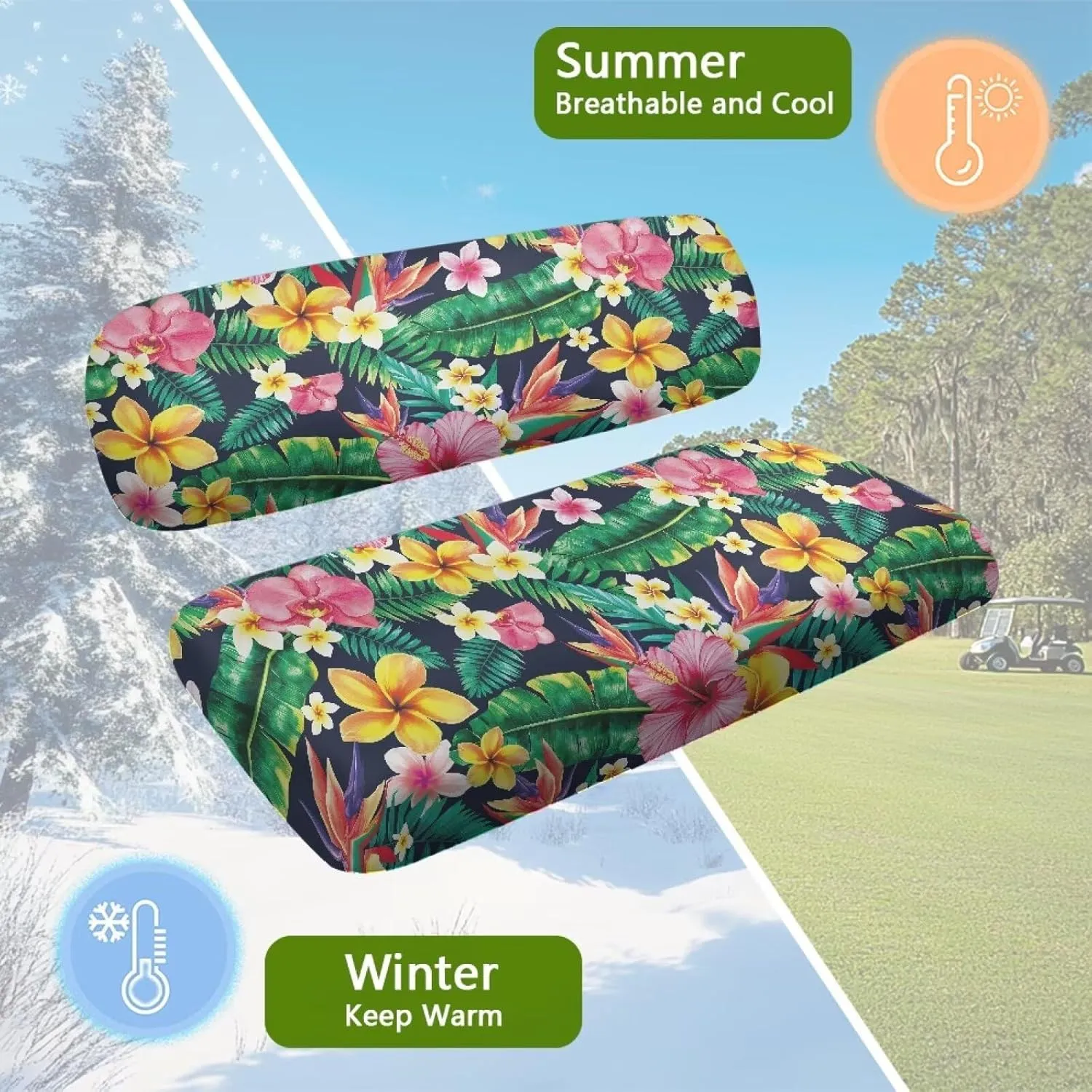 Biyejit Golf Cart Seat Covers, Golf Cart Backrest and Bench Seat Covers for Club Car Universal 2 Person Seats Cushion