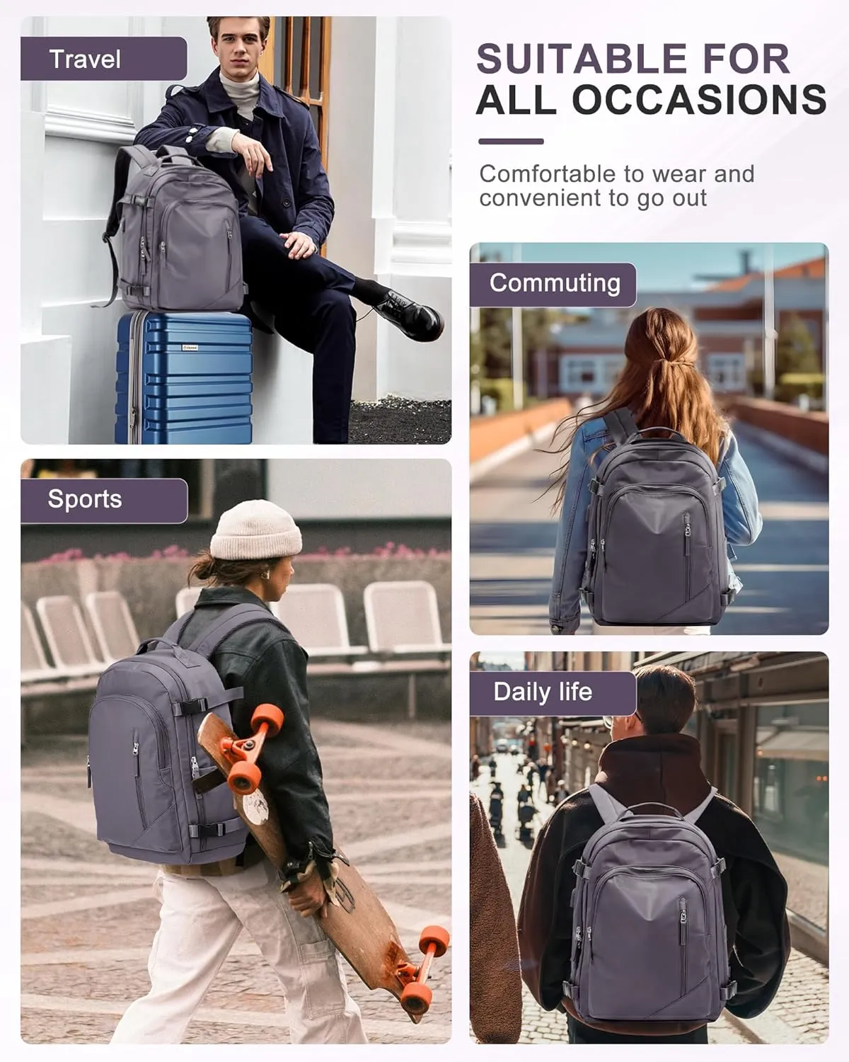 BJLFS Travel Vacuum Backpack for Women Men, Seal Compression Air Vac Back Pack with Pump, Waterproof Carry On Suitcase Luggage Flight Approved Personal Item Bag, Purple